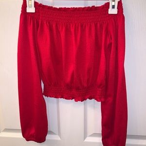 Long sleeve red strapless crop top